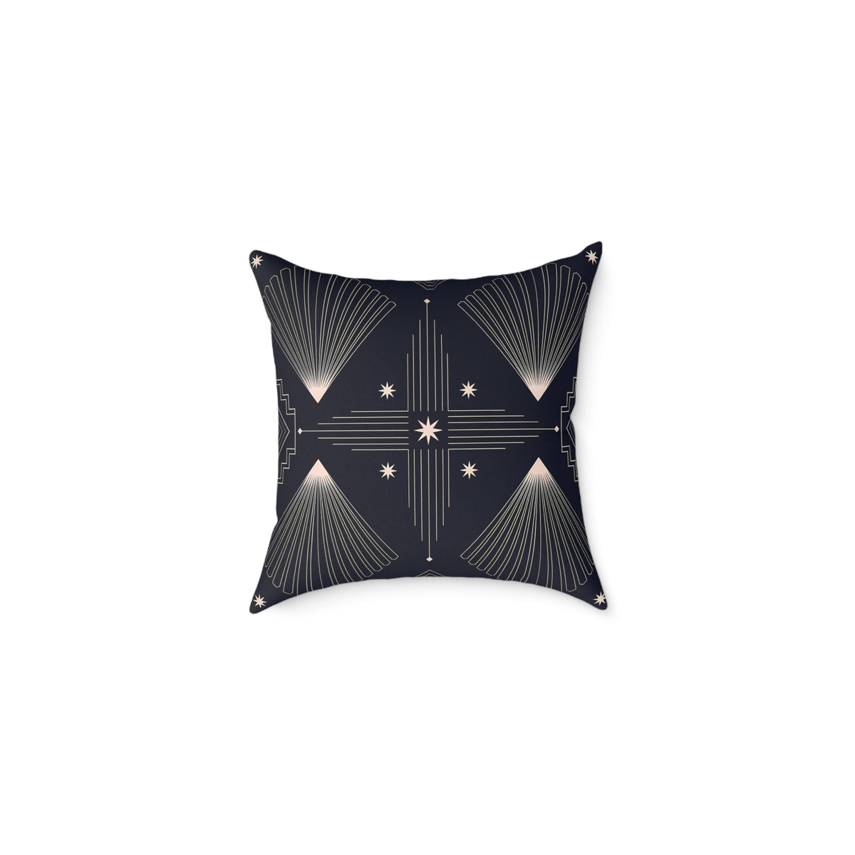Indigo Blue Art Deco Starburst Square Pillow | Geometric Night Sky Throw Pillow