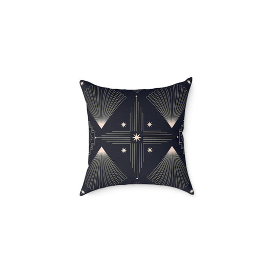 Indigo Blue Art Deco Starburst Square Pillow | Geometric Night Sky Throw Pillow