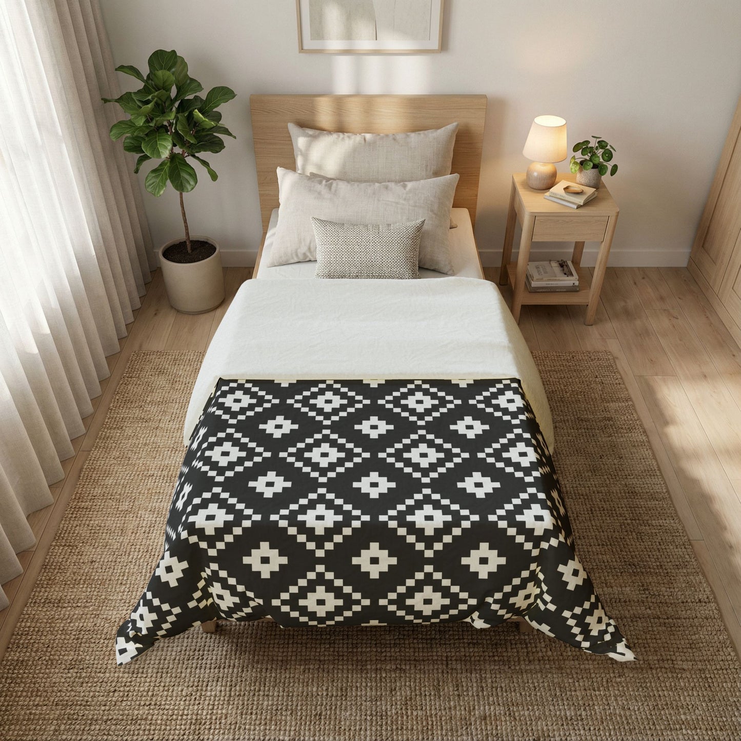 Black White Geometric Diamond Pattern duvet cover | Tribal Pixel Motif