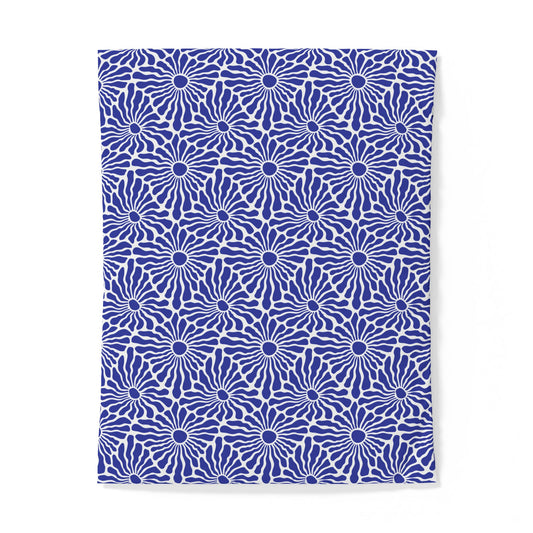 Blue Radiant Floral Cotton Duvet Cover | Geometric Daisy Pattern