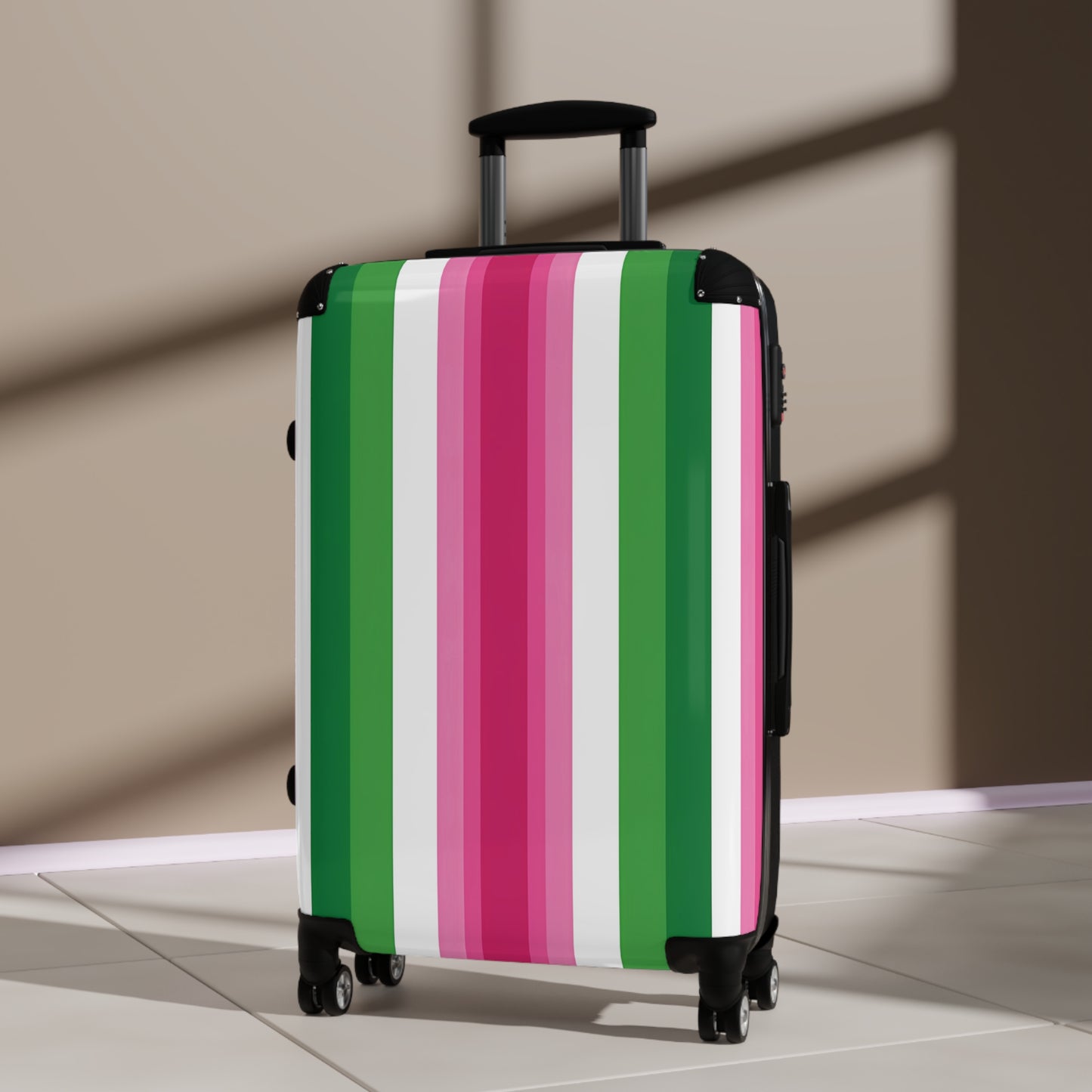 Pink & Green Stripe Suitcase | Vertical Color Block Luggage