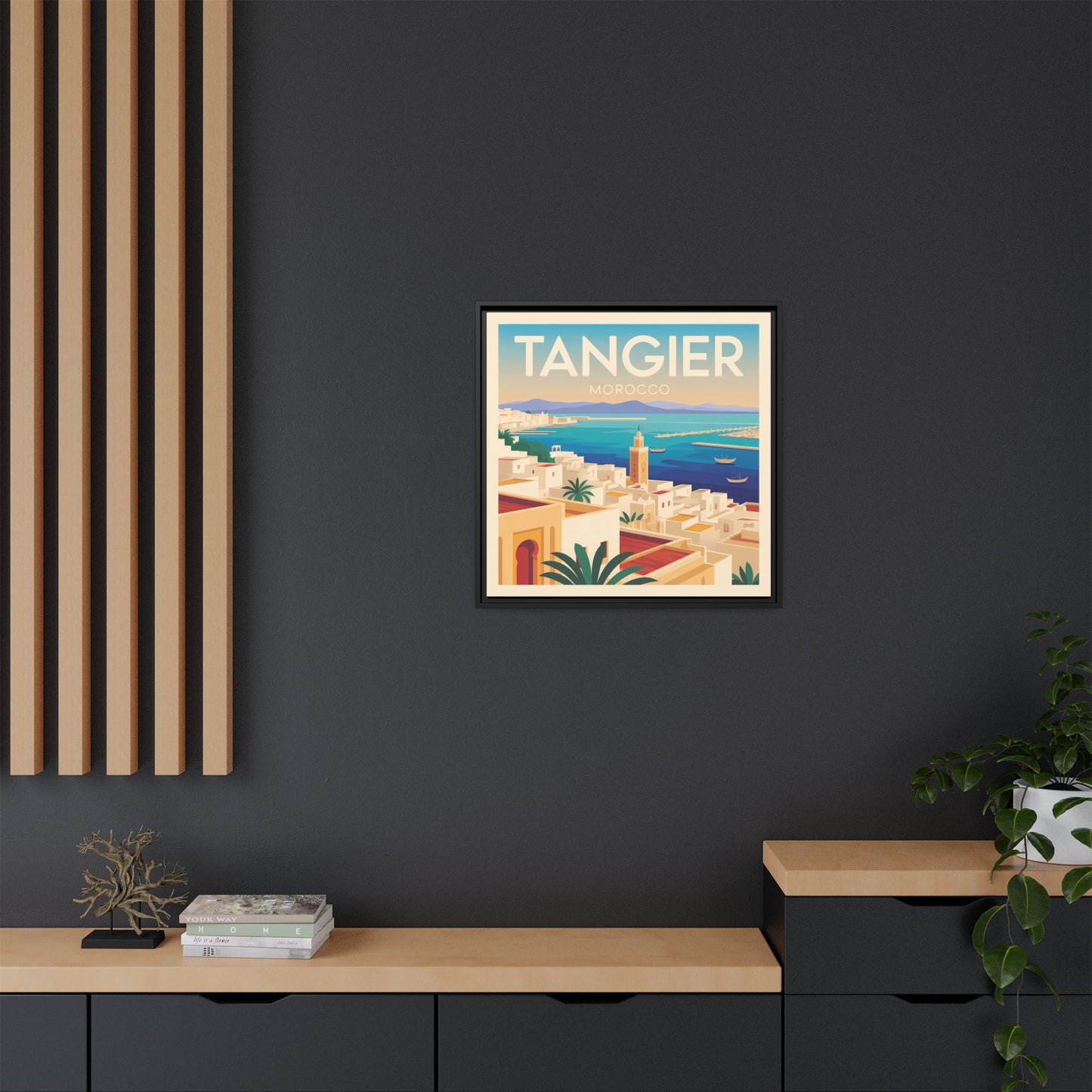 Tangier Morocco Travel Framed Wall Art Matte Canvas | Vintage Style Coastal Wall Art
