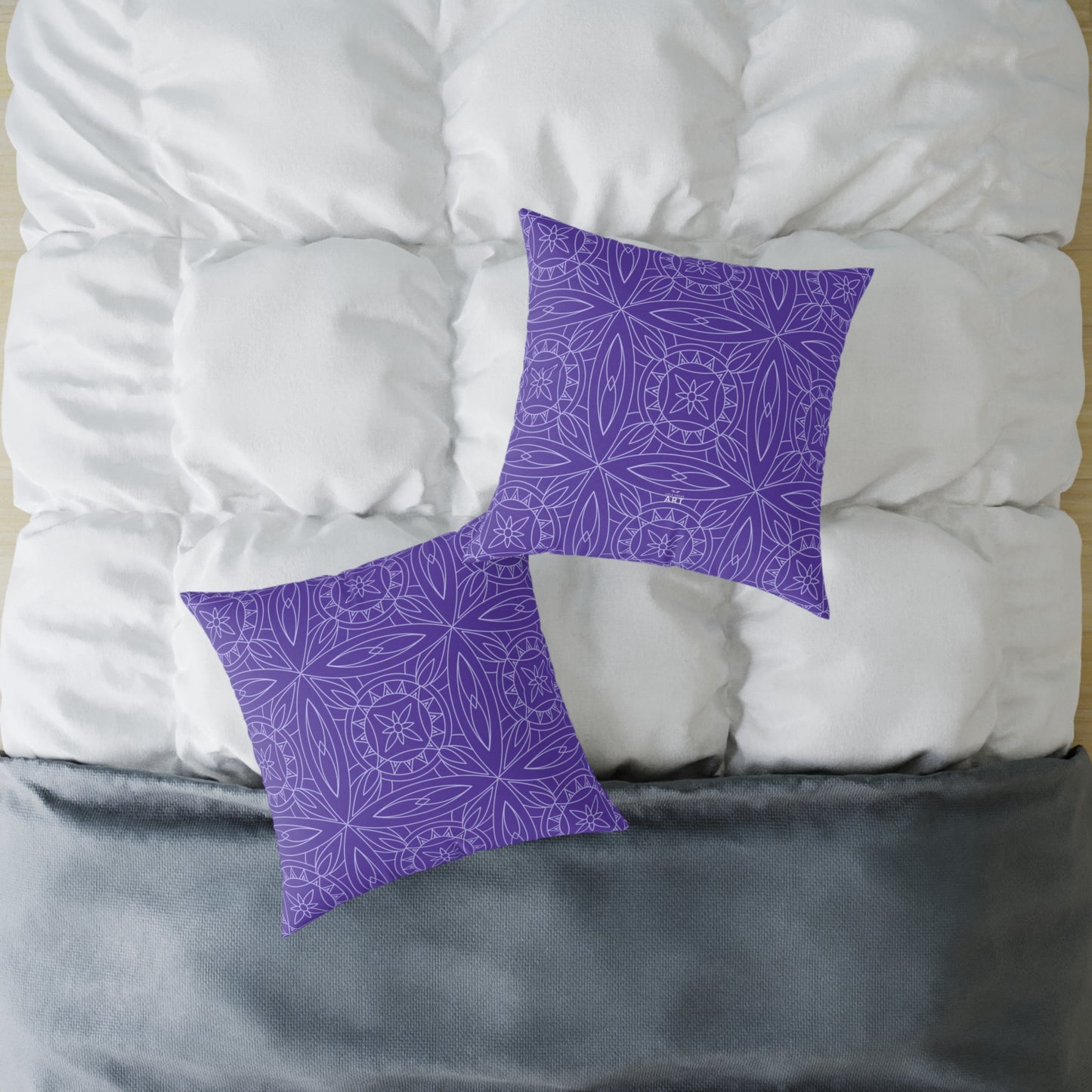 Geometric Kaleidoscope Pattern Square Pillow | Purple White Tile Decorative Pillow