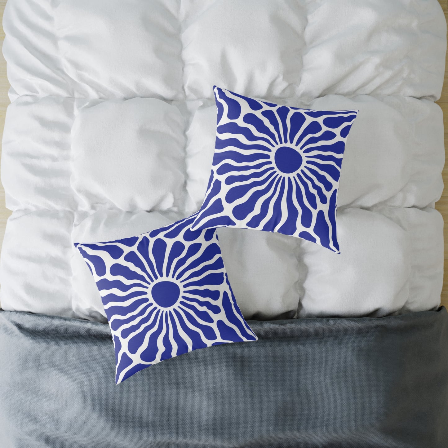 Blue Radiant Sunburst Square Pillow | Boho Coastal Throw Pillow