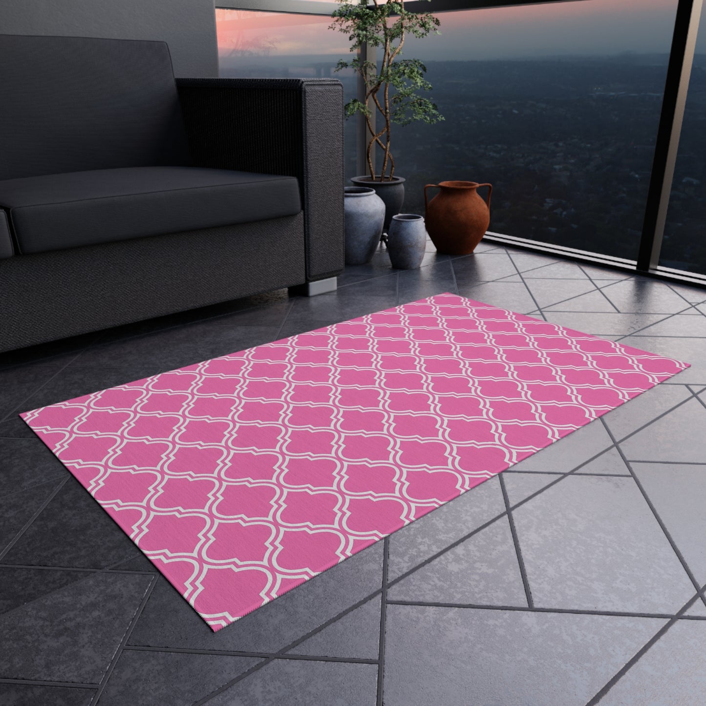 Pink Moroccan Trellis Outdoor/Indoor Rug | Geometric Patio Mat