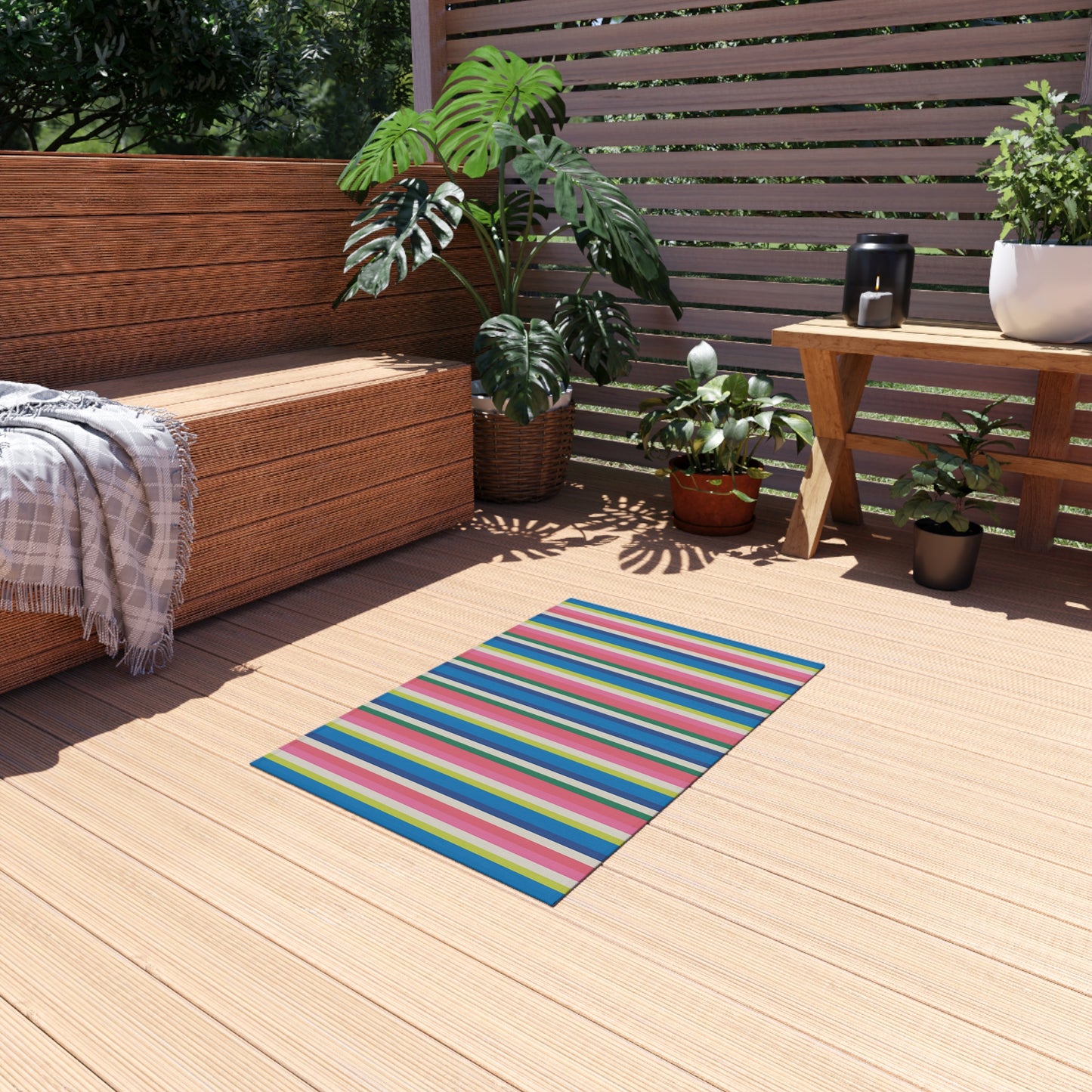 Colorful Stripe Pattern Outdoor/Indoor Rug | Waterproof Patio Mat