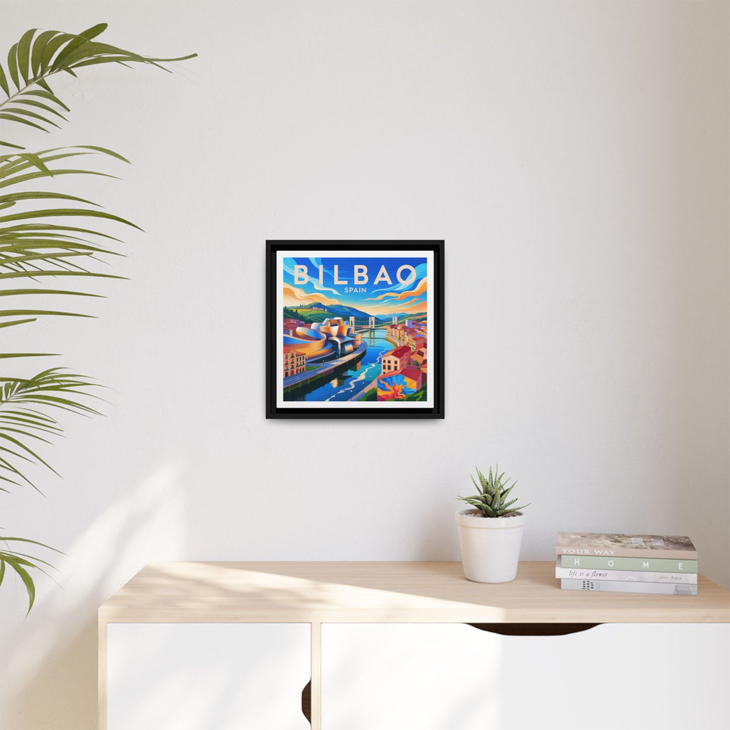 Bilbao Spain travel art Matte Canvas Framed | Bilbao cityscape wall art