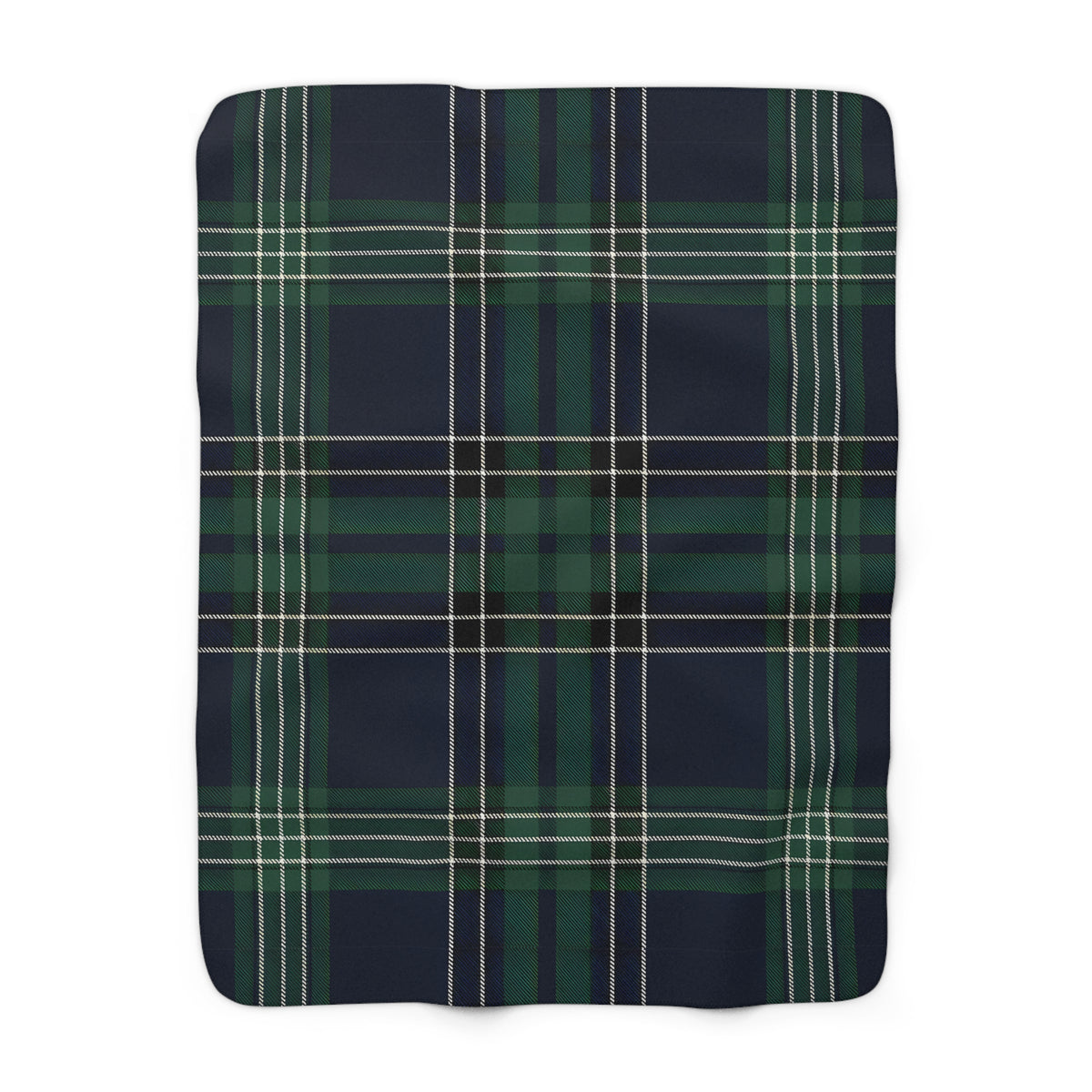 Green Navy Tartan Plaid Blanket | Sherpa Fleece Reversible