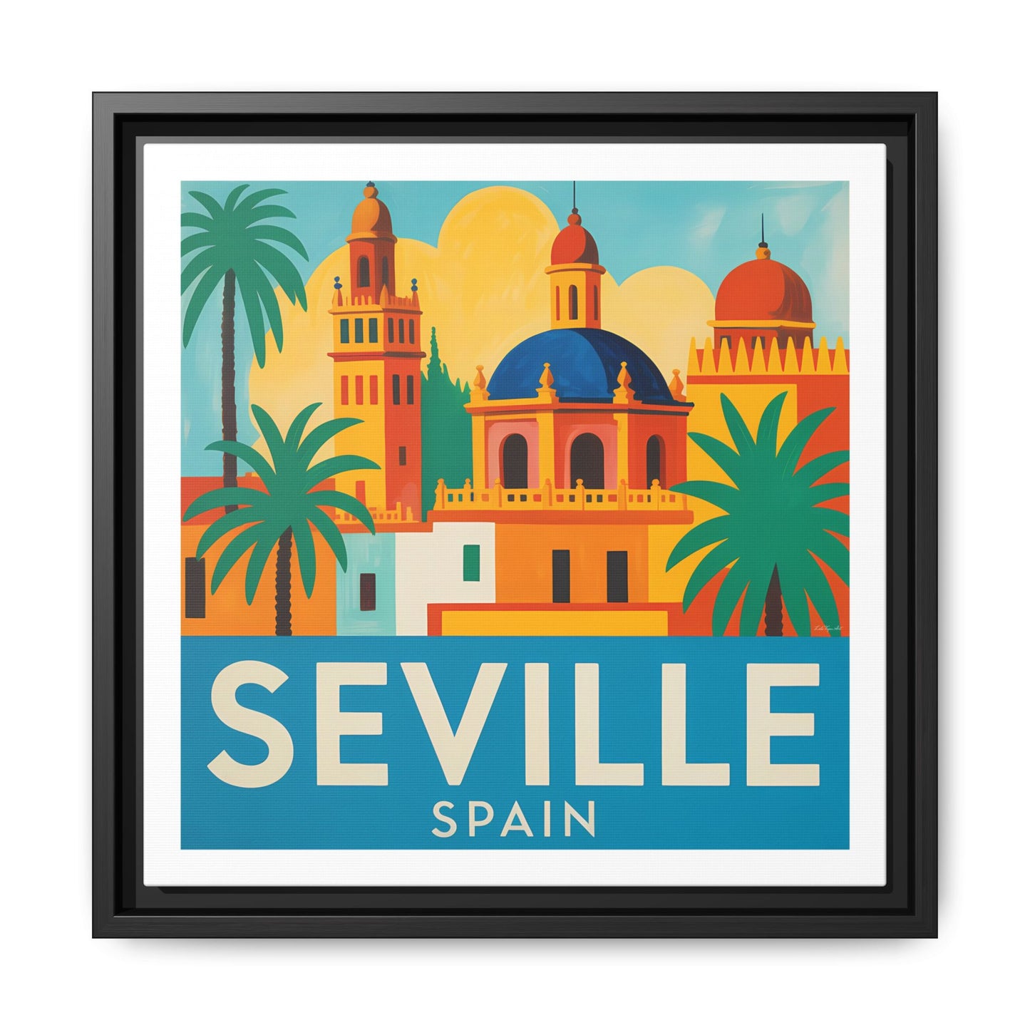 Seville Spain Vintage Travel Look Matte Canvas Wall Art Framed