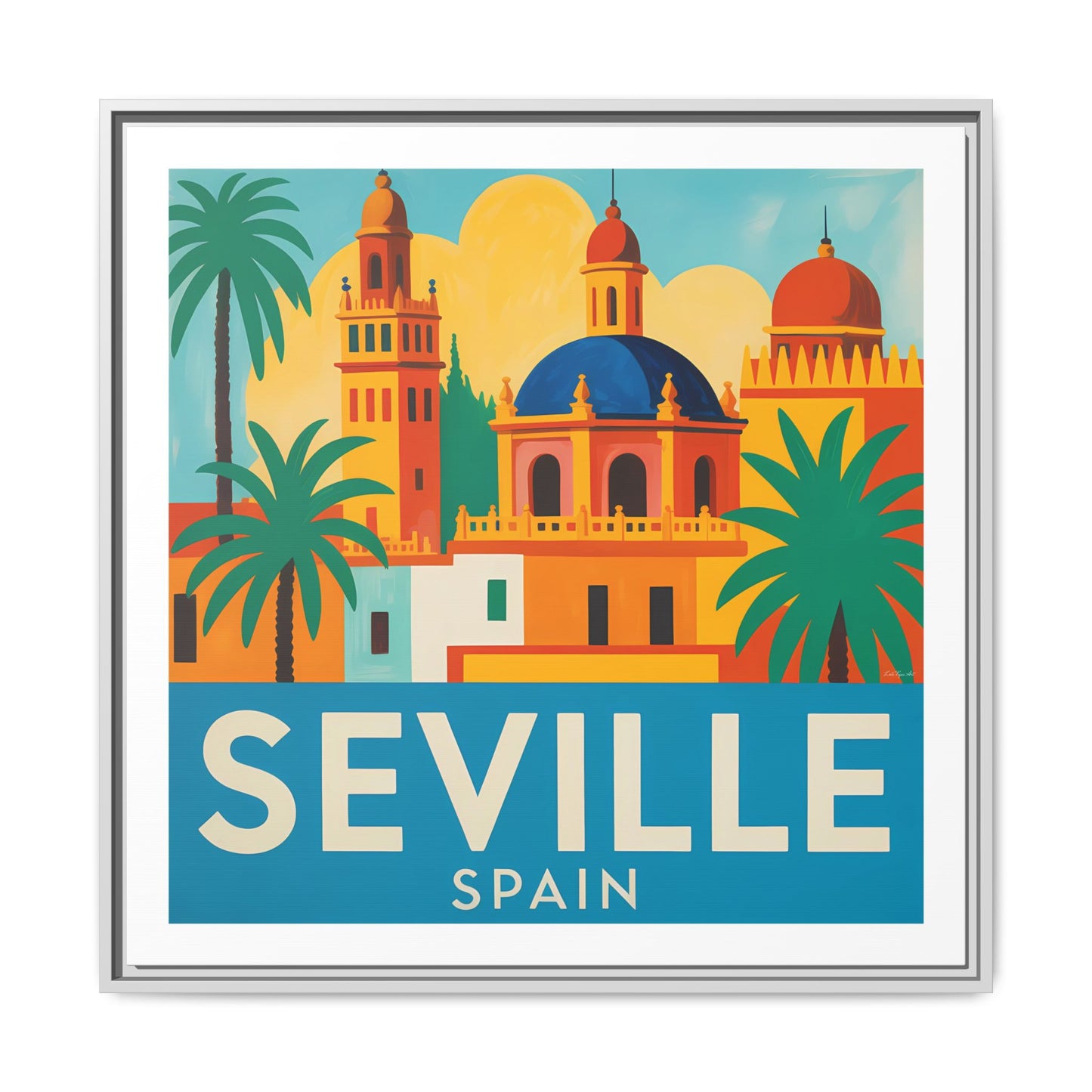 Seville Spain Vintage Travel Look Matte Canvas Wall Art Framed