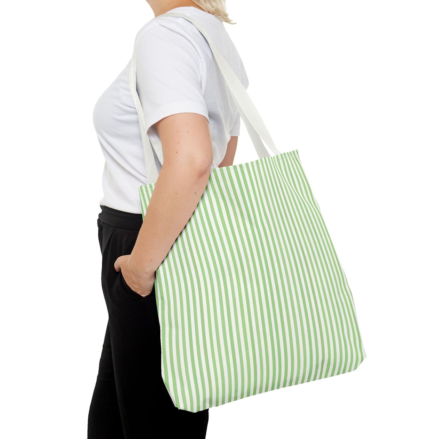 Green and White Chic Striped Tote Bag - Eco-Friendly, Lightweight, Shopping, Beach, Everyday Use, Gift for Her, Coastal Bag
