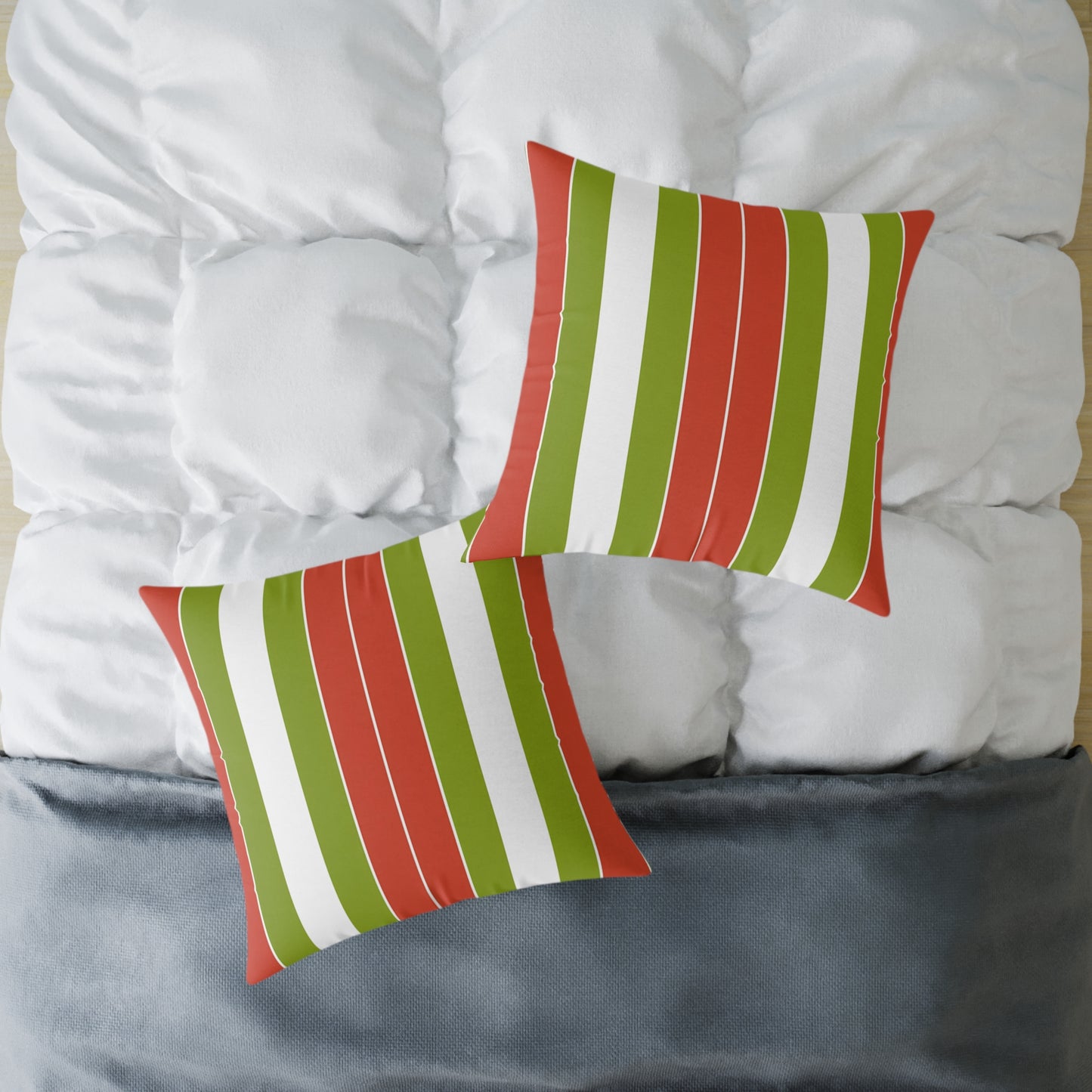 Orange White Green Stripe Pillow | Square Poly Canvas Pillow