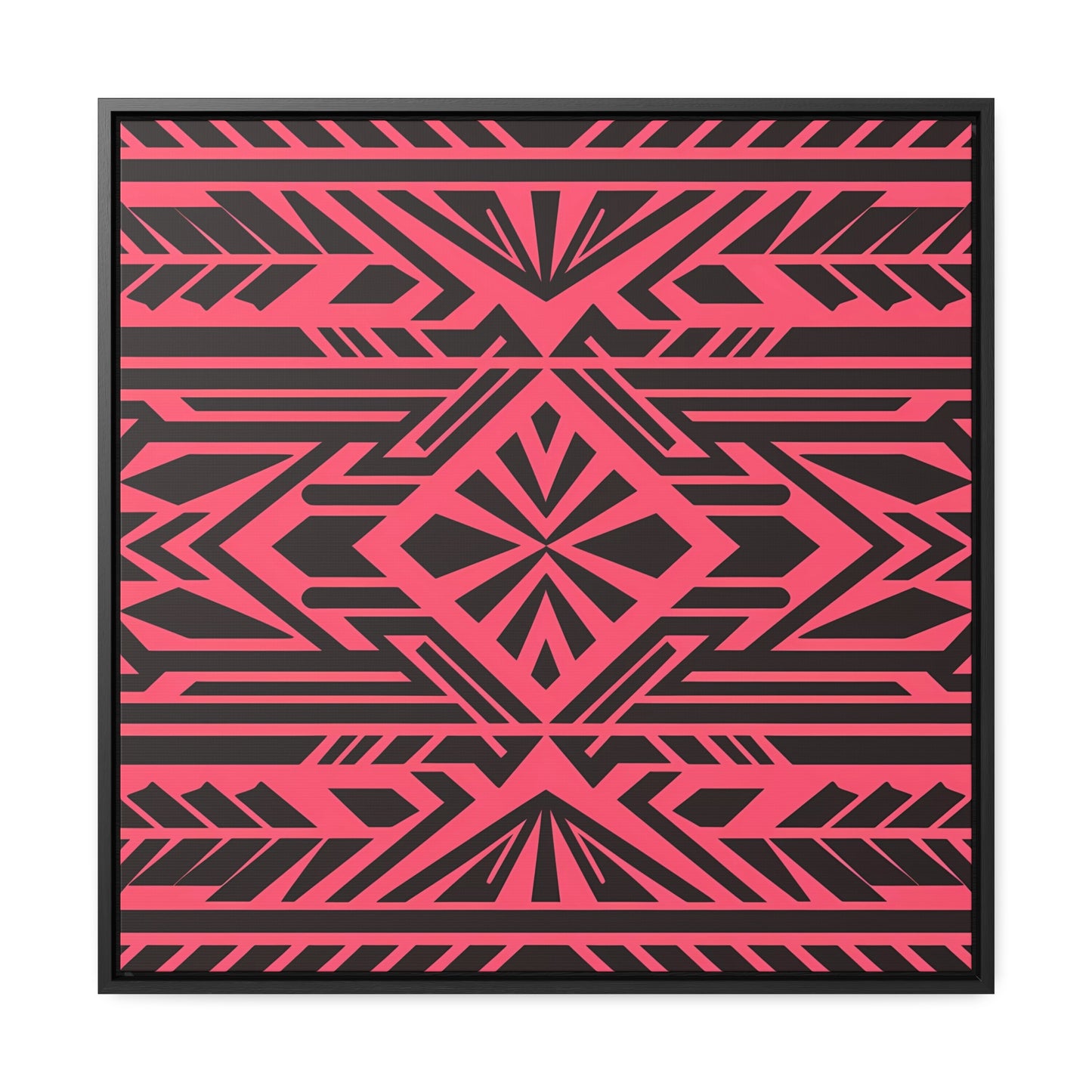 Square Canvas Wall Art, Black Tribal Boho Southwest Design, Pink Red Background, Square Frame, Gallery Decor, Home Decoration, Southwestern