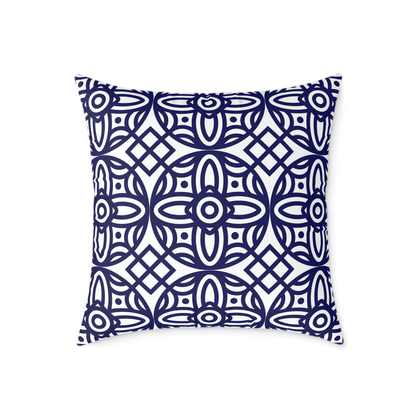 Navy Geometric Pattern Square Pillow | Blue Moroccan Motif, Boho Accent Cushion, Home Decor, Gift for Housewarming, Modern Interior Style