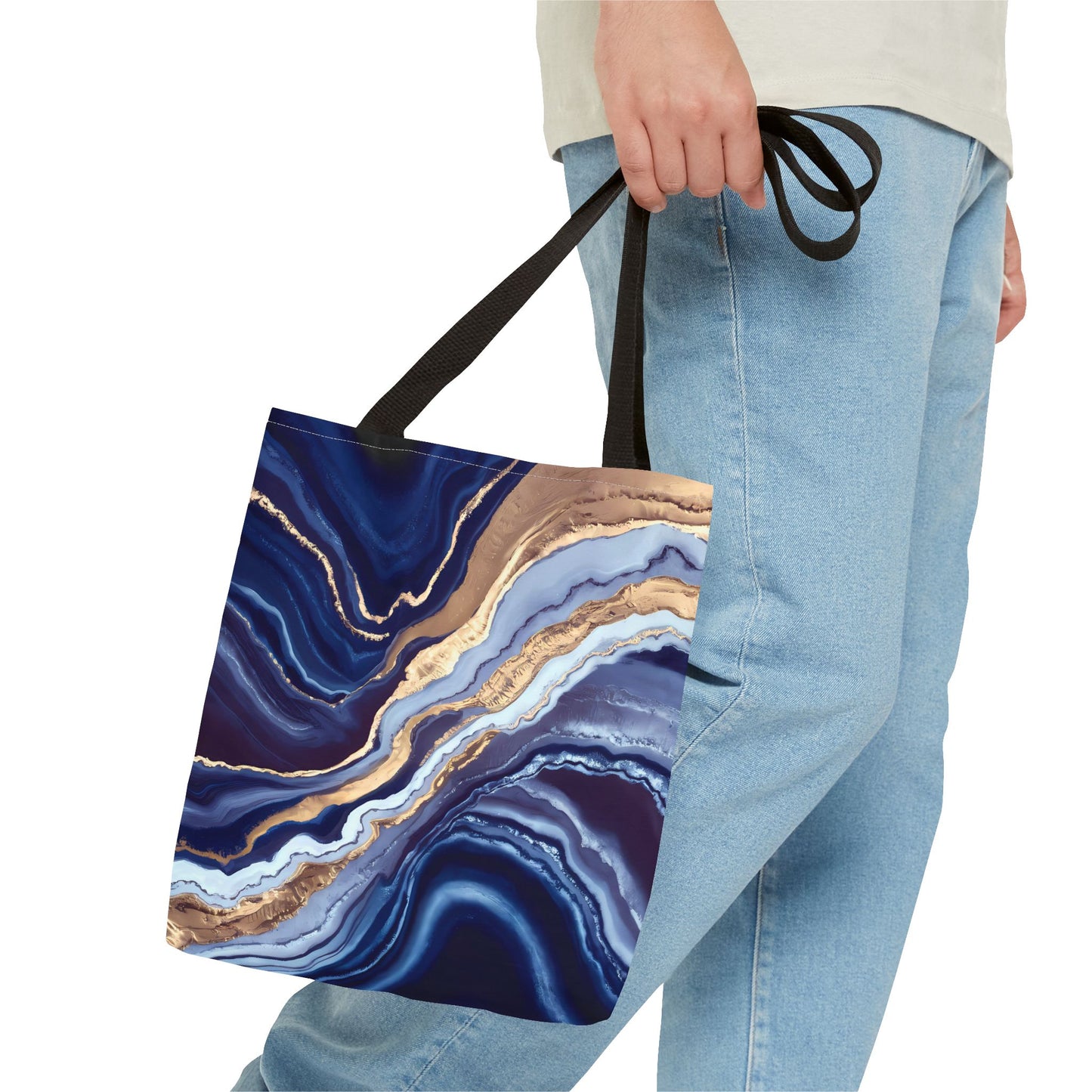 Geode Layers Tote Bag, Blue Gold White Abstract Natural Beauty, Large Small Medium Market Reusable Shopping Gift for Her, Shoulder Bag Purse