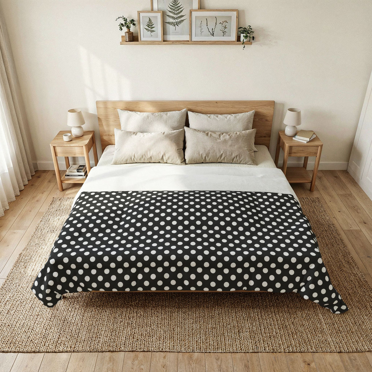Black White Polka Dot Cotton Comforter | Dotted Bedding, Modern Farmhouse