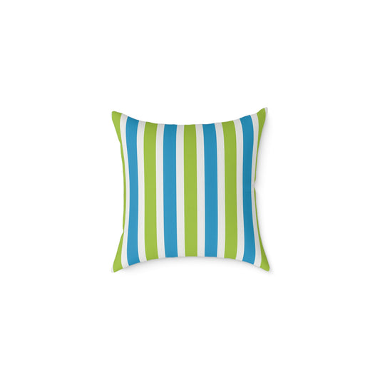 Blue Green Striped Square Pillow | Poly Canvas Throw Cushion