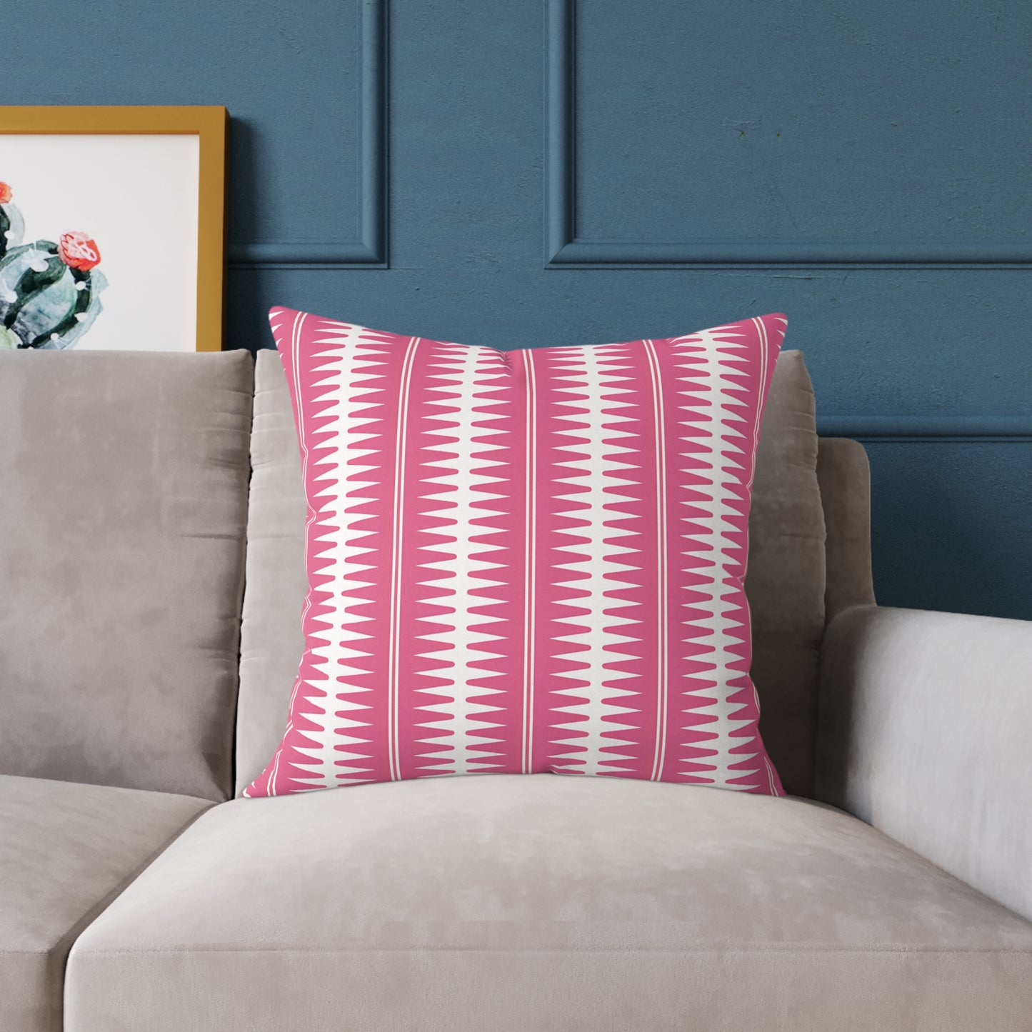 Pink White Geometric Stripe Pattern Pillow | Square Throw Cushion