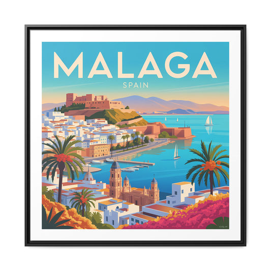 Malaga Spain Coastal  Matte Canvas Framed Wall Art| Vintage Style Travel Art