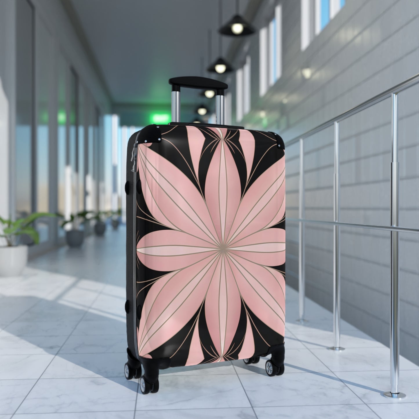 Suitcase, Luggage, Travel Bag, Art Deco, Flower Design, Pink and Black, Hollywood Regency, Unique Suitcase, Vintage Suitcase, Retro Travel