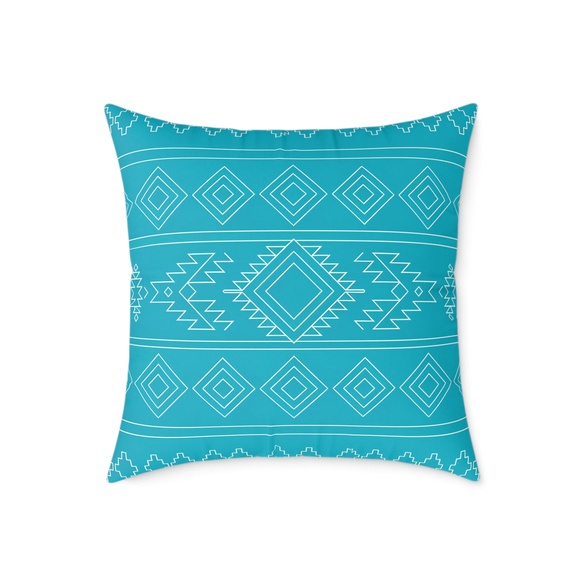 Aztec Diamond Pattern Square Poly Canvas Pillow | Turquoise Geometric Throw Pillow