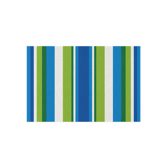 Blue Green Stripe Outdoor/Indoor Rug | Striped Patio Mat, Weatherproof Porch Rug