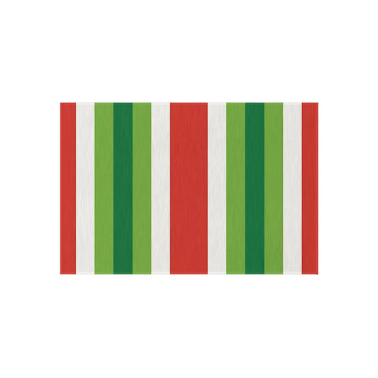 Red White Green Stripe Outdoor Rug | Patio Deck Mat
