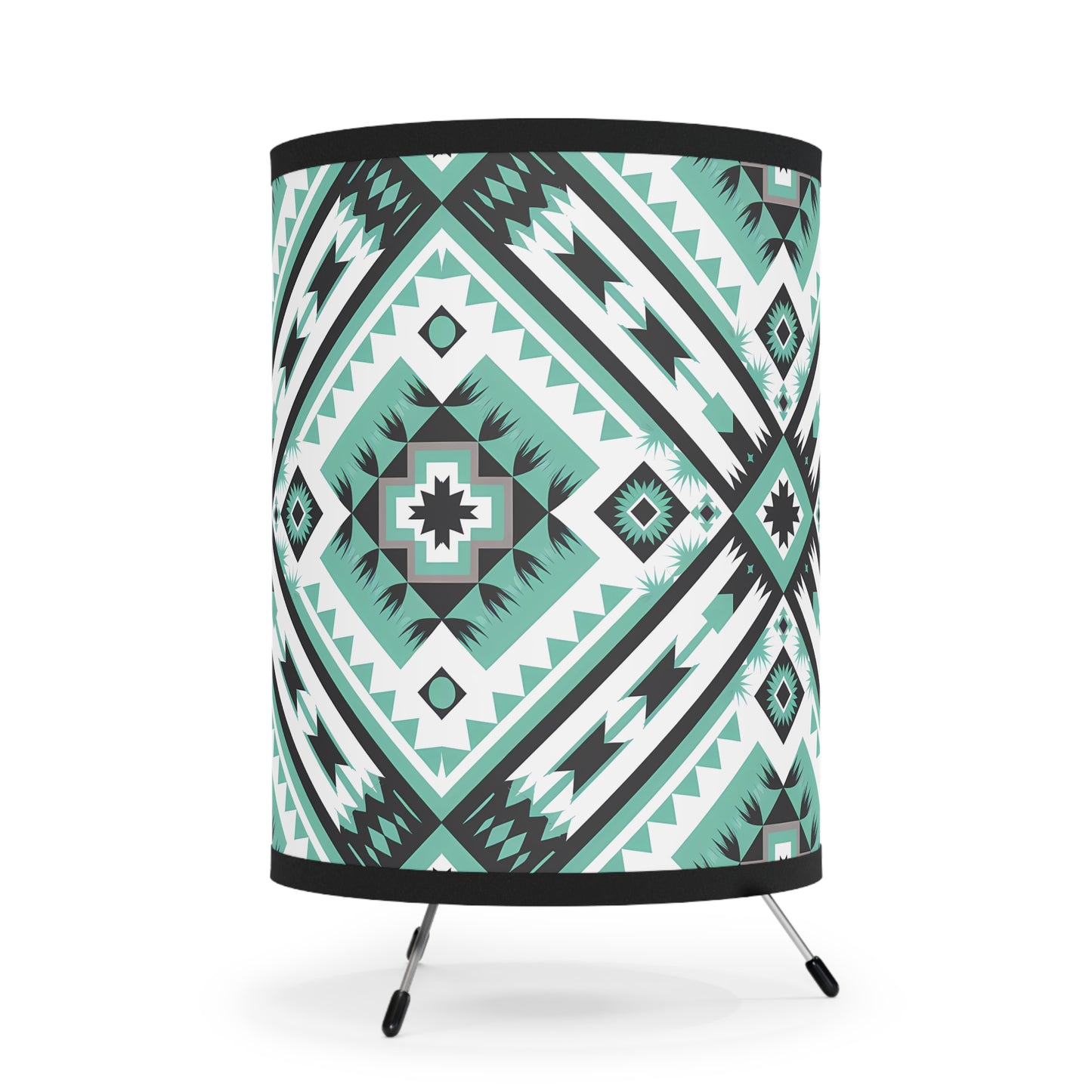 Bohemian Tripod Lamp with Aztec Pattern Shade, Unique Home Decor, Stylish Lighting, Tribal-Style Floor Light, Modern Accent - LOLA VEGAS ART