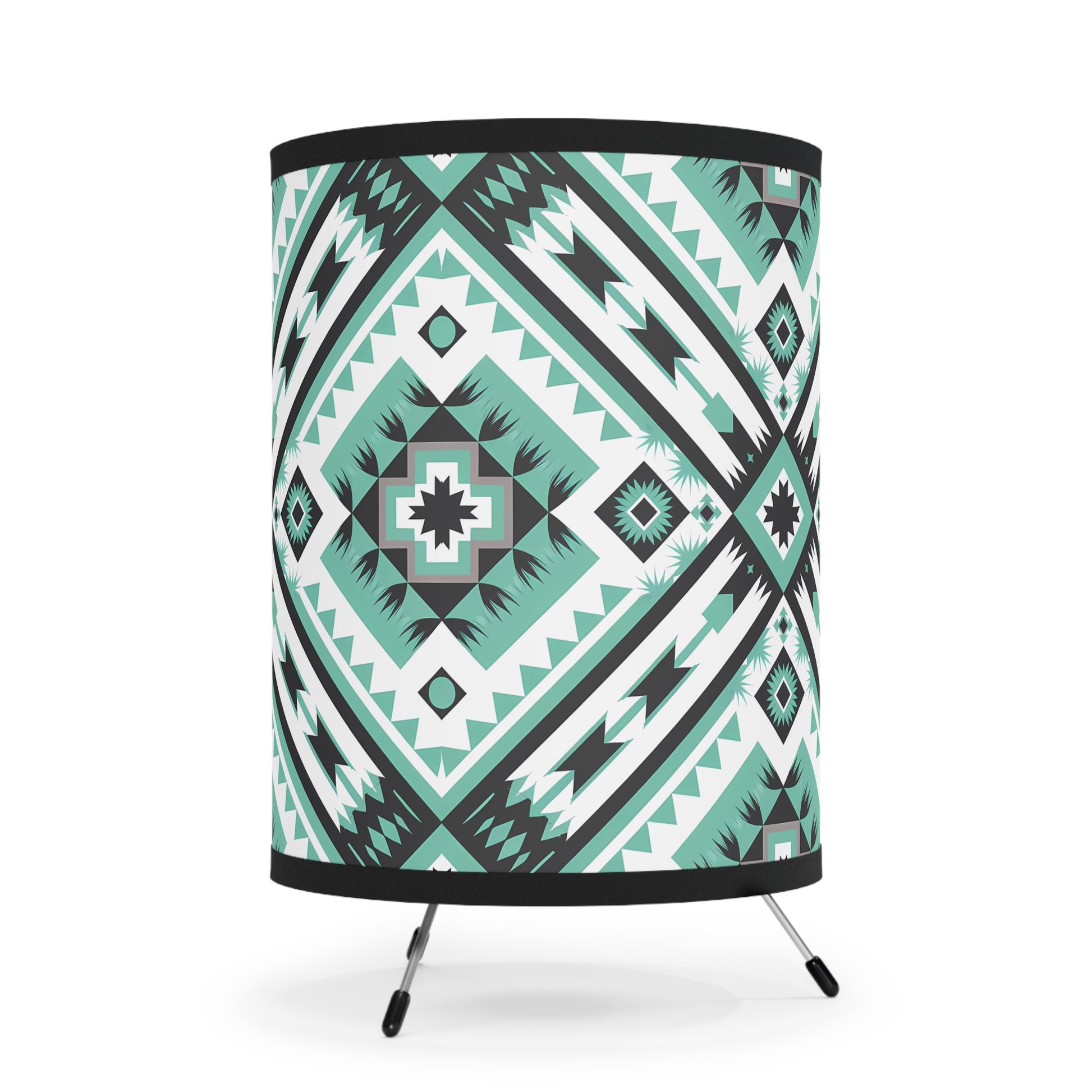 Bohemian Tripod Lamp with Aztec Pattern Shade, Unique Home Decor, Stylish Lighting, Tribal-Style Floor Light, Modern Accent - LOLA VEGAS ART