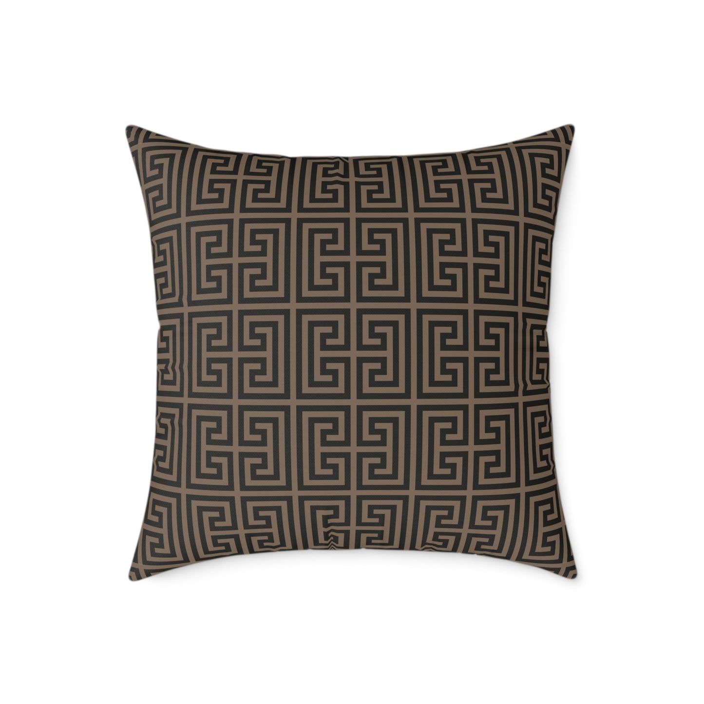 Greek Key Pattern Square Pillow | Geometric Throw Pillow, Neutral Brown and Black Home Decor
