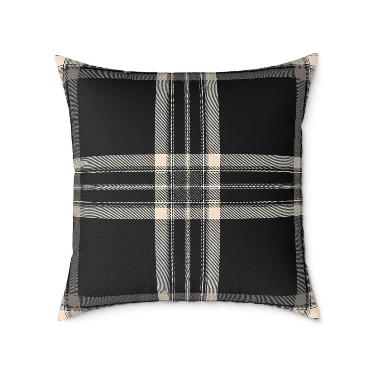 Black Gray Beige Plaid Square Poly Canvas Pillow | Buffalo Check Throw Pillow
