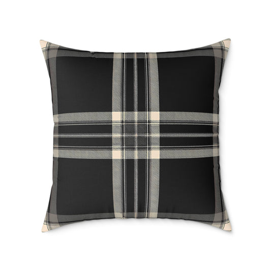 Black Gray Beige Plaid Square Poly Canvas Pillow | Buffalo Check Throw Pillow