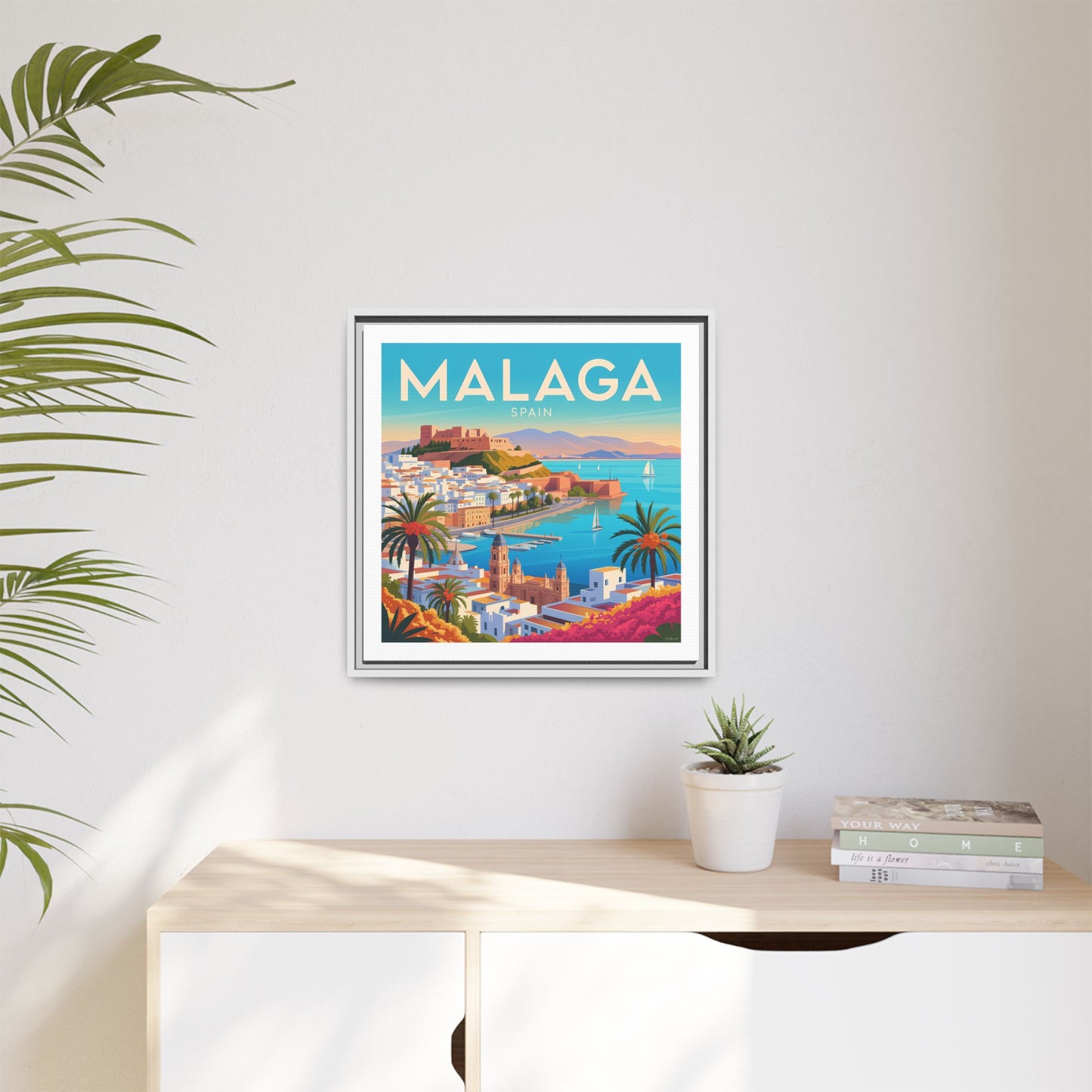 Malaga Spain Coastal  Matte Canvas Framed Wall Art| Vintage Style Travel Art