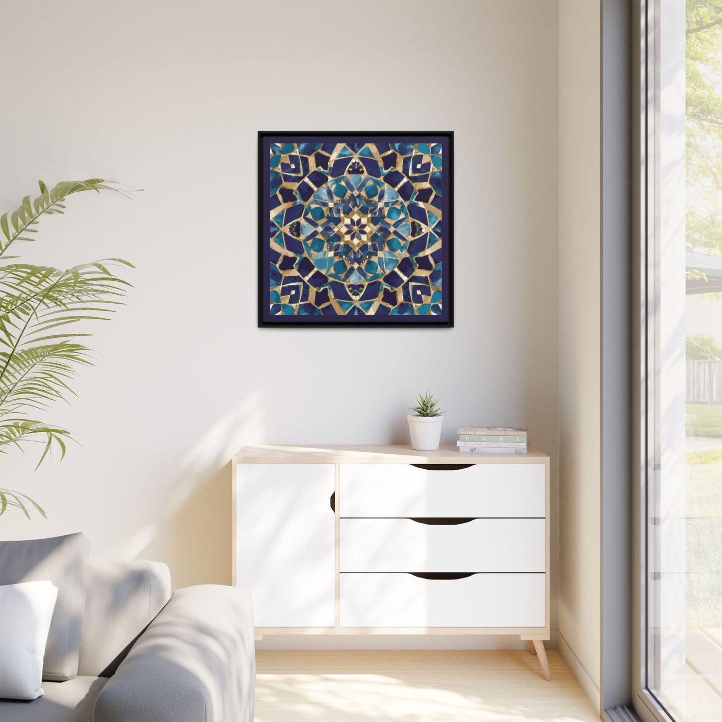 Framed Blue Moroccan Mosaic Wall Art — Matte Canvas Print