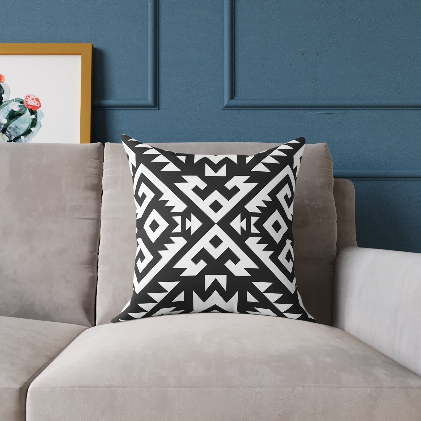 Black White Geometric Aztec Pattern Pillow | Square Pillow