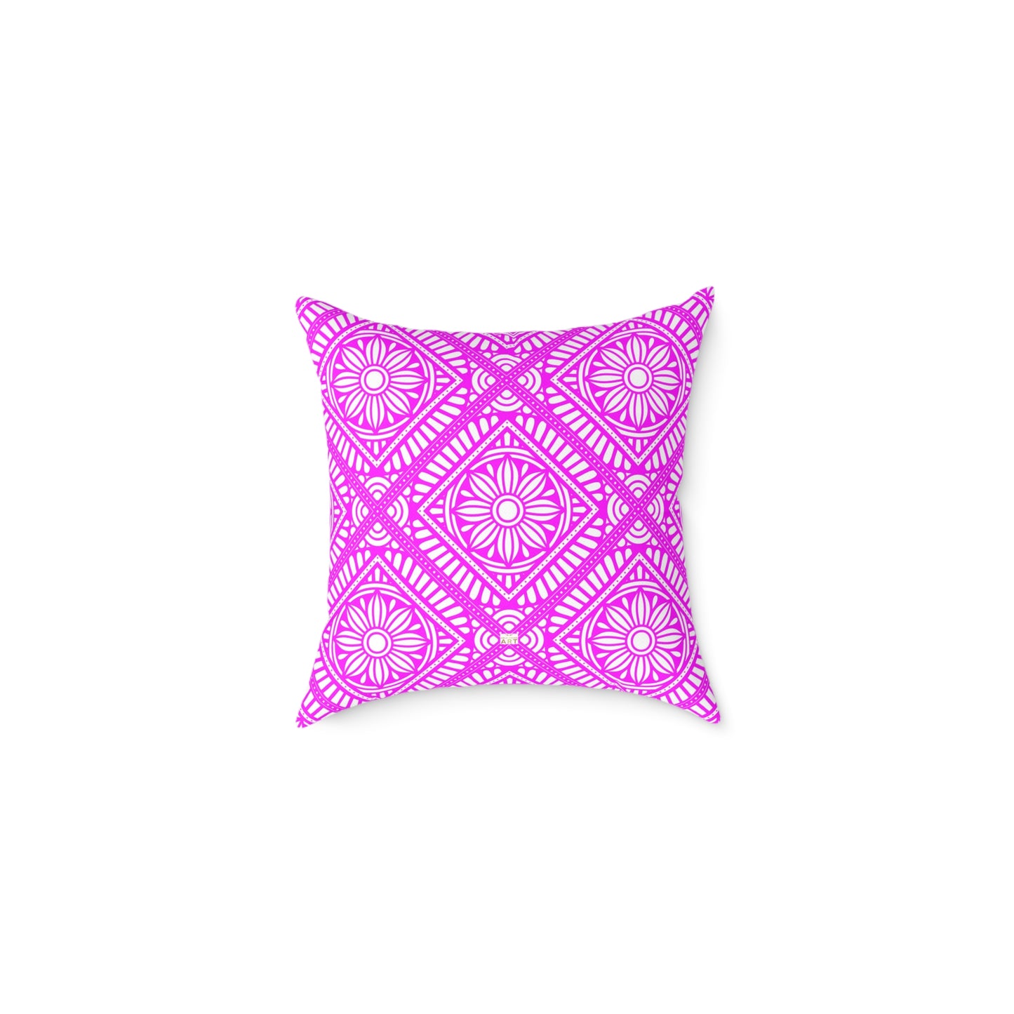 Pink and White Geometric Floral Tile Pillow | Square Poly Canvas Pillow
