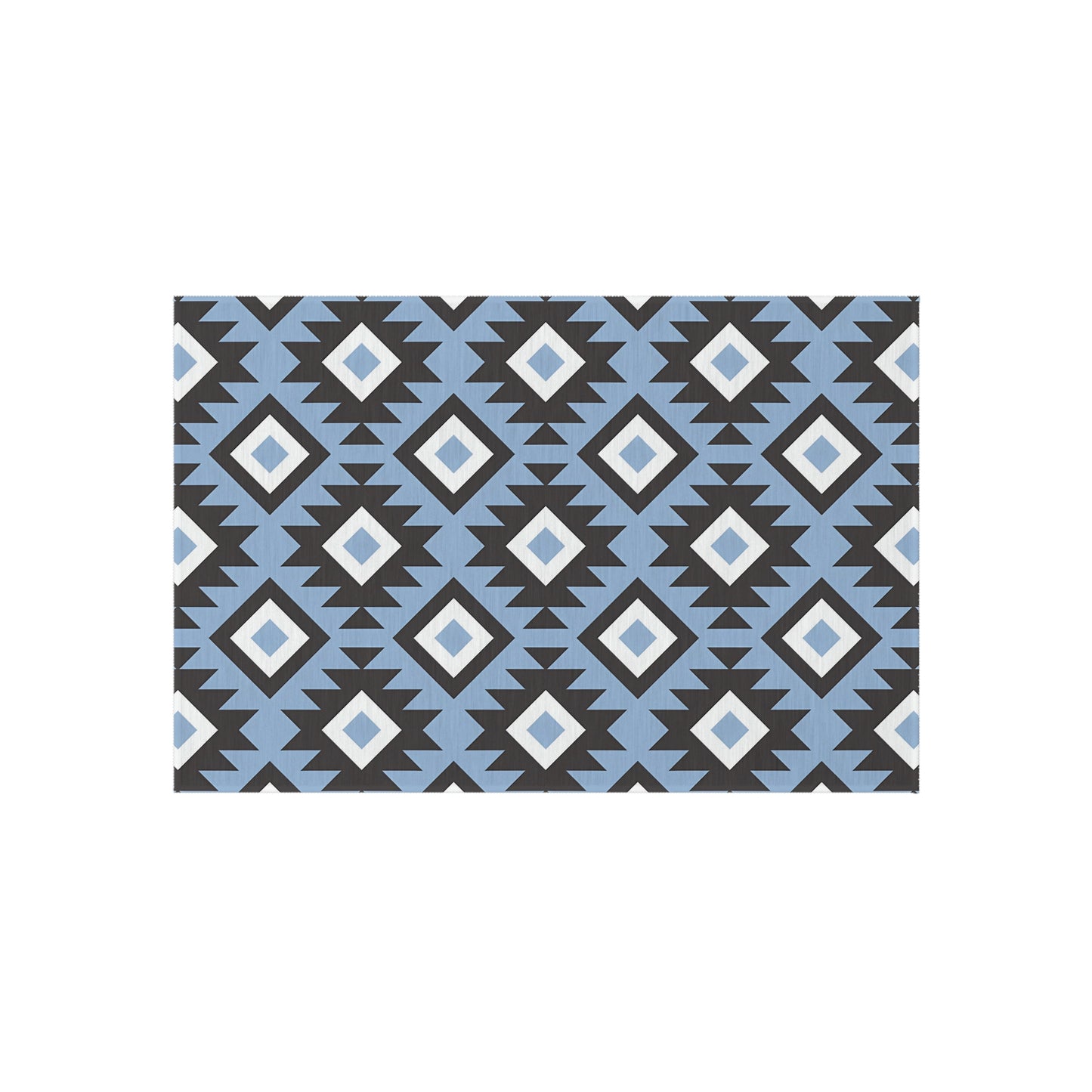 Southwestern Diamond Pattern Outdoor/Indoor Rug | Blue Black Geometric Patio Mat