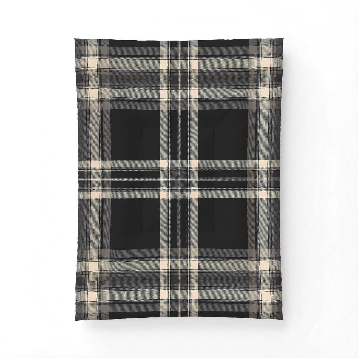 Black Beige Plaid Cotton Comforter | Neutral Check Bedding