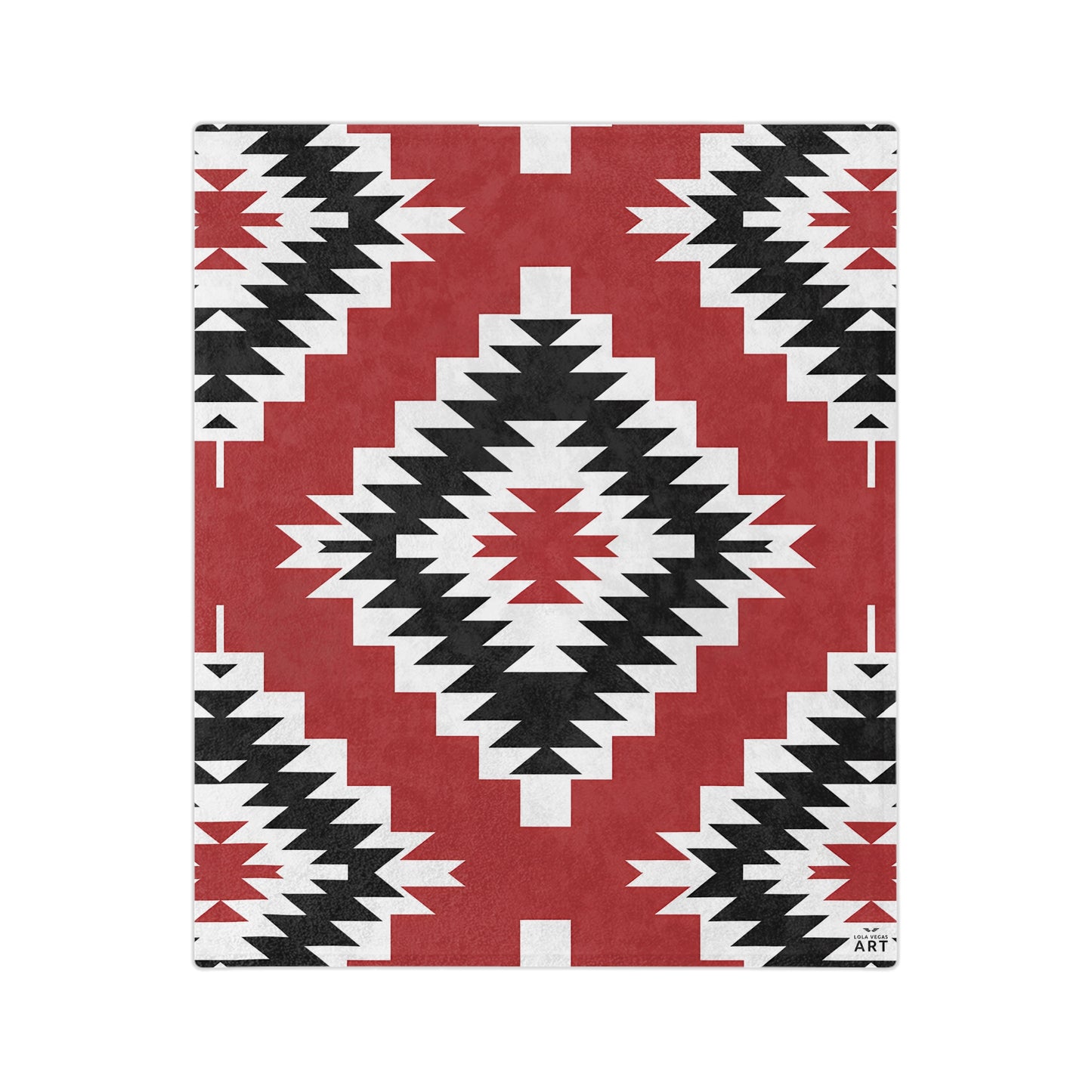 Southwest Diamond Aztec Velveteen Microfiber Blanket | Red Black Geometric
