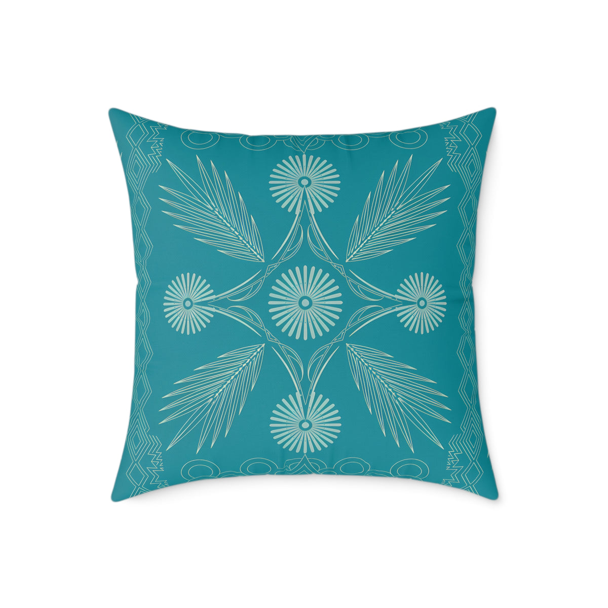 Teal Botanical Mandala Square Pillow | Poly Canvas Decorative Pillow