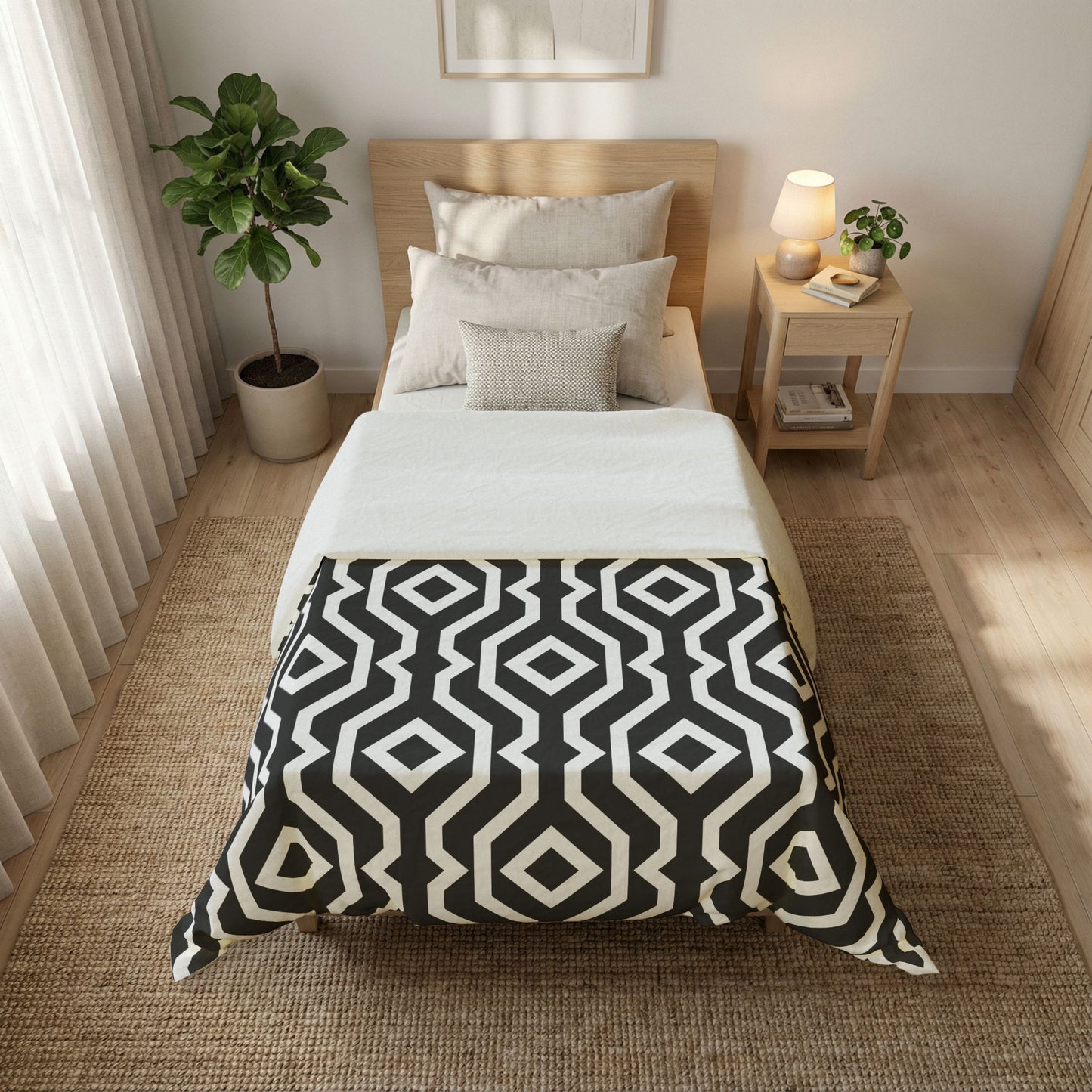 Geometric Hexagon Pattern Cotton Duvet Cover | Black White Modern Bedding