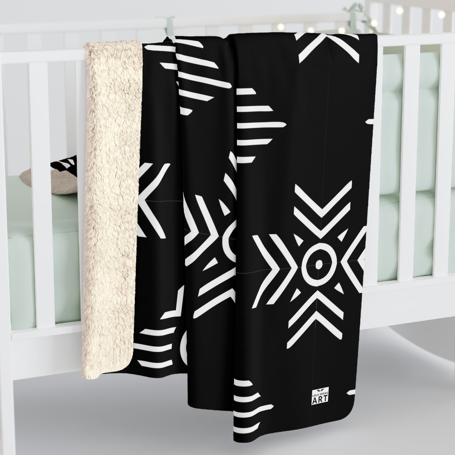 Black White Tribal Geometric Pattern Sherpa Blanket | Aztec Inspired Throw