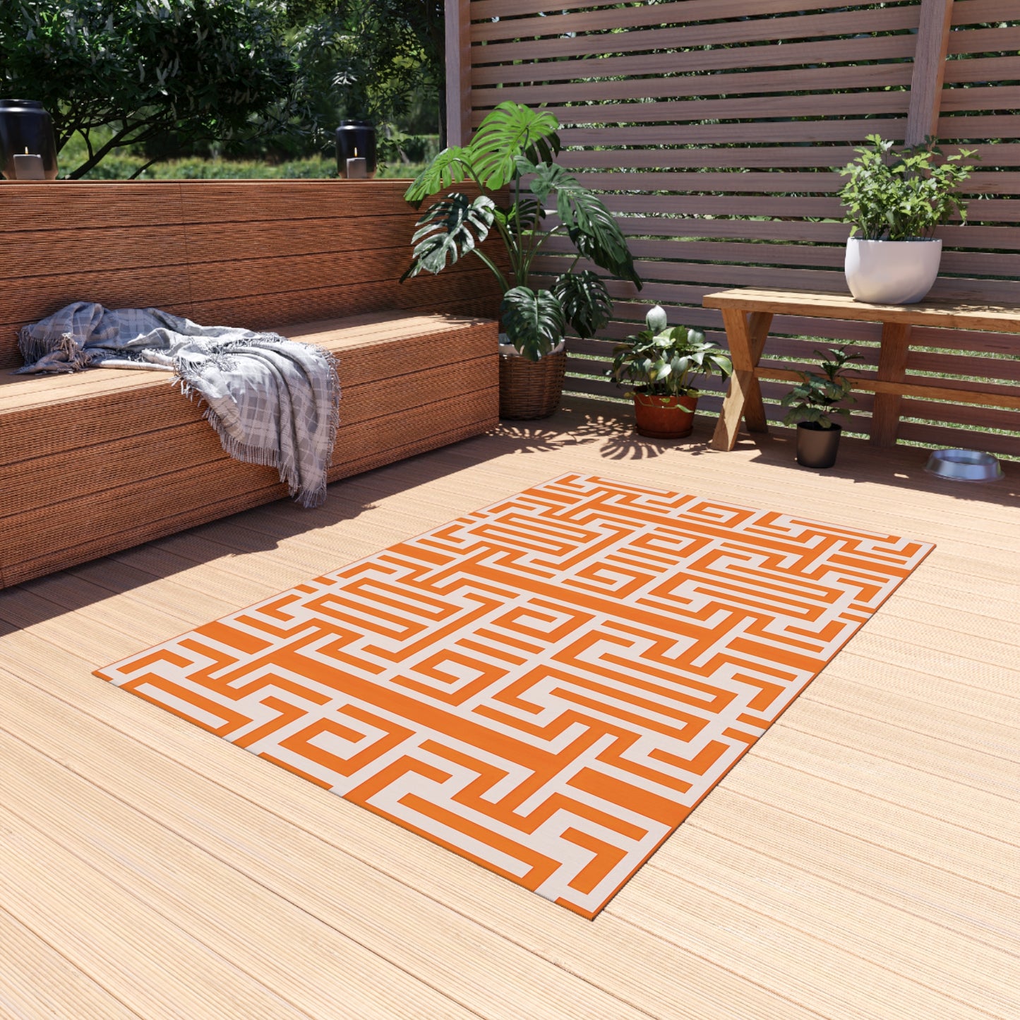 Orange and White Stylish Outdoor Rug for Patios, Bohemian Decor, Porch Mat, Beachside Accessory, Garden Furniture Enhancement