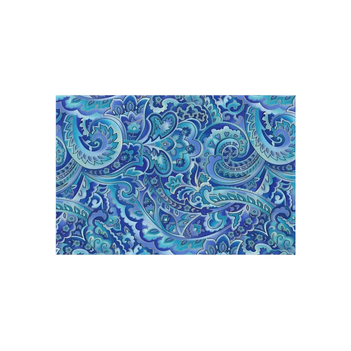 Blue Paisley Pattern Outdoor/Indoor Rug | Waterproof Patio Mat