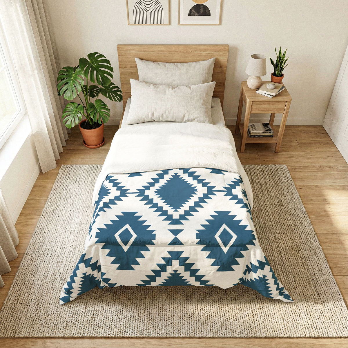 Blue Aztec Diamond Cotton Comforter | Southwestern Geometric Bedding