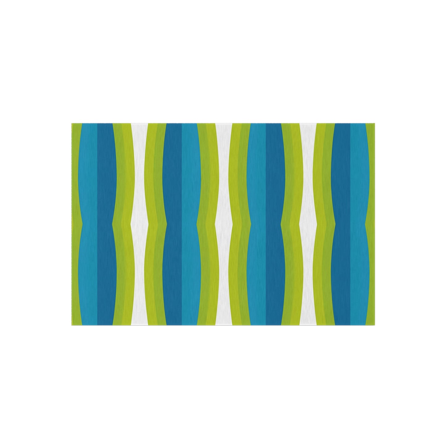 Blue Green White Wave Stripe Outdoor Rug | Patio Mat