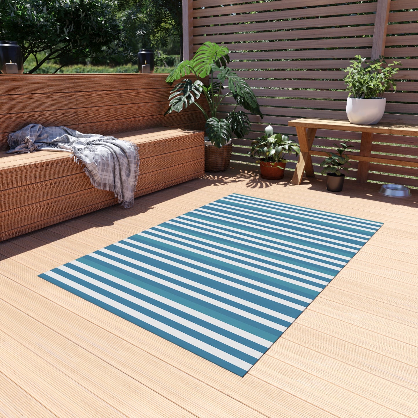 Blue White Striped Outdoor/indoor Rug | Patio Door Mat