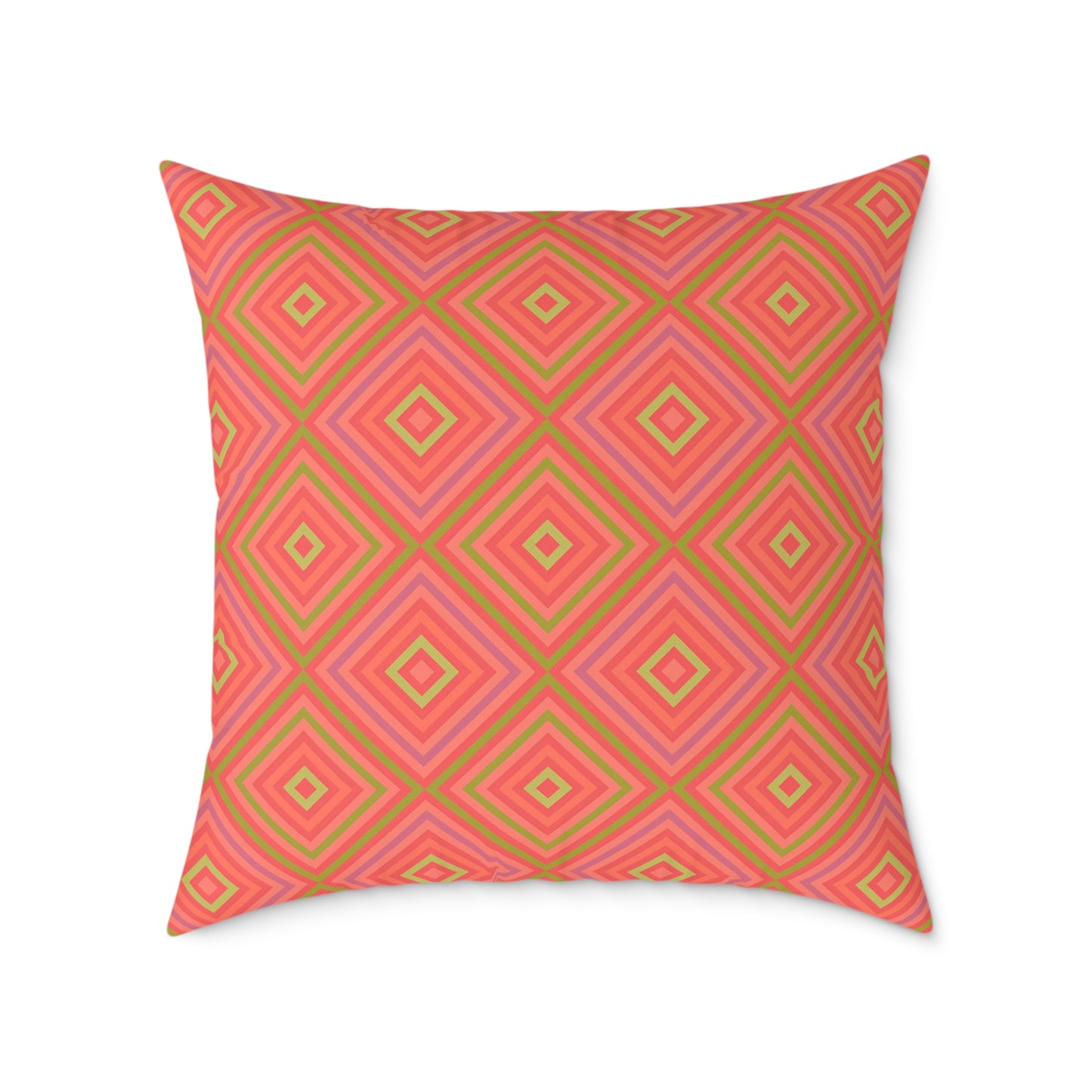 Geometric Diamond Pattern Square Pillow | Coral Orange Pink Accent
