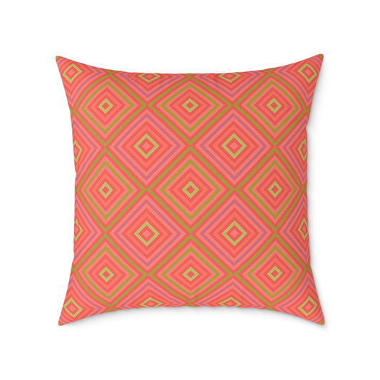 Geometric Diamond Pattern Square Pillow | Coral Orange Pink Accent