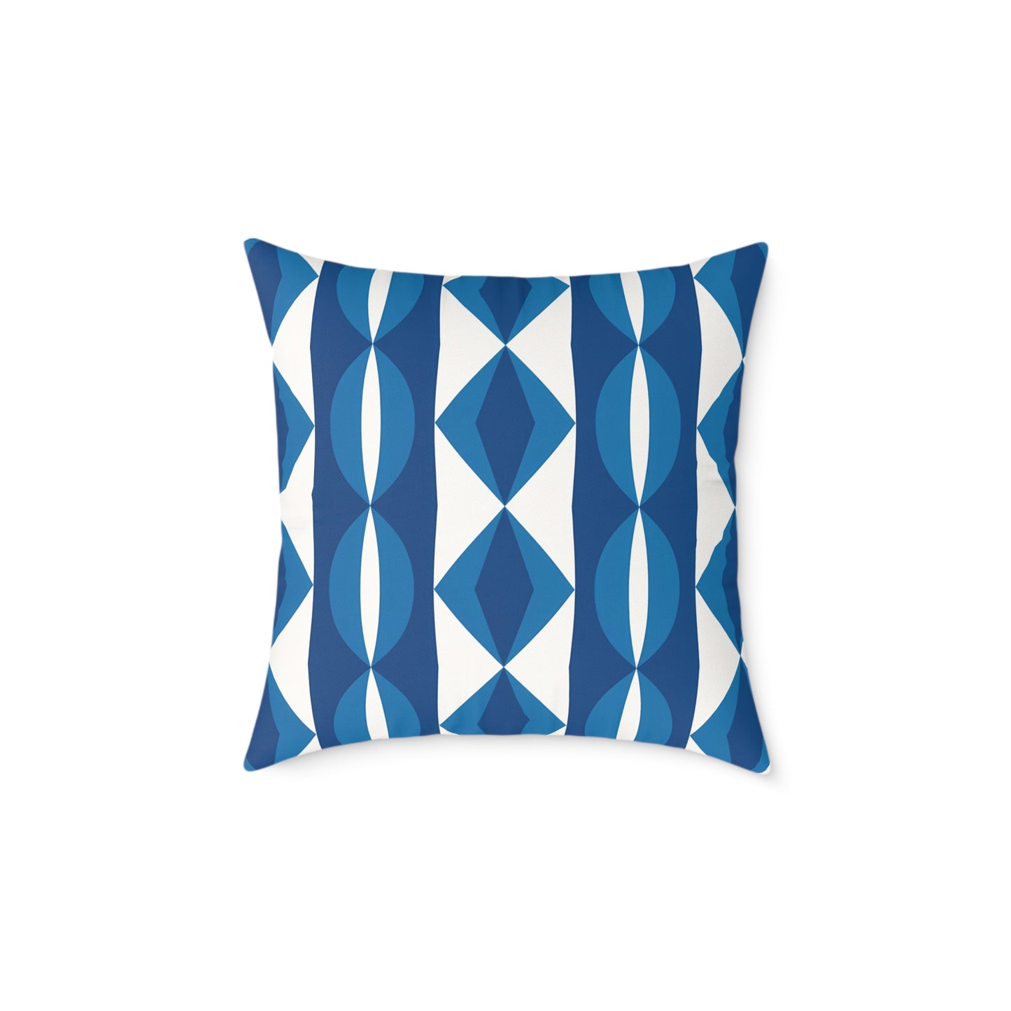 Blue White Geometric Pattern Pillow | Mid Century Modern Diamond Stripe